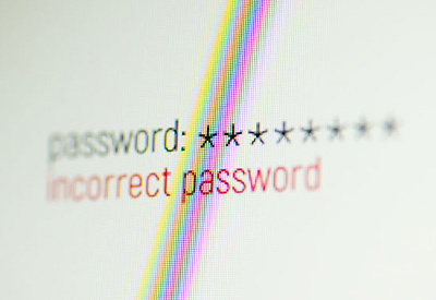 A computer screen displays the word 'password:' followed by masked characters shown as asterisks. Below, the phrase 'incorrect password' is written in red text, highlighting a login error