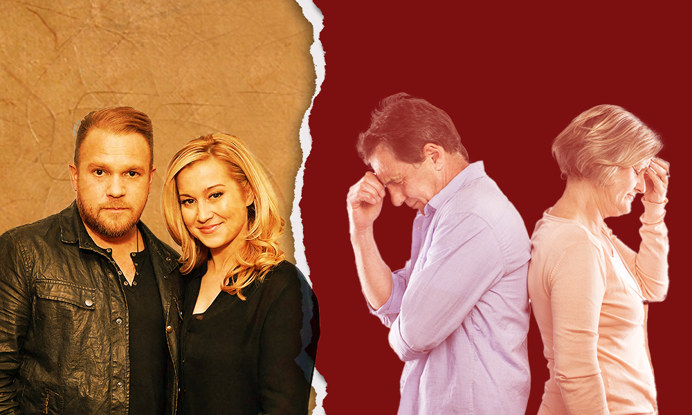 Kelly Pickler and her late husband together happy on one side with an elderly couple with their back turned towards each other on the other side