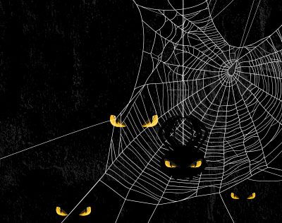 a cartoon of spiders in a spider web