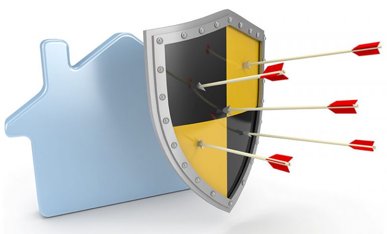 A shield protecting a house from arrows to represent protecting your estate plan