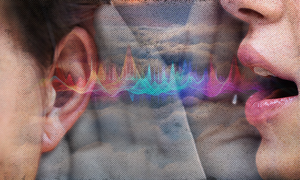 A close-up of an ear and mouth with a colorful sound wave between them, symbolizing the intangible nature of verbal agreements in estate planning.