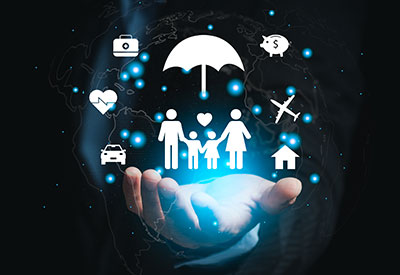 A glowing hand holding digital icons representing key estate planning strategies such as property inheritance, Medicaid planning, probate avoidance, financial security for beneficiaries, and methods like a revocable living trust to protect your property and heirs.