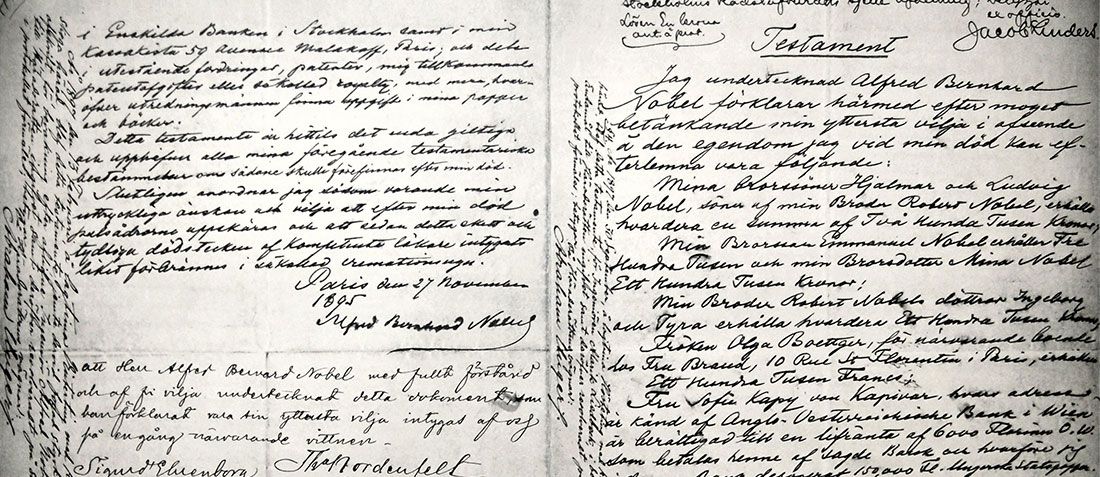 Alfred Nobel's handwritten last will and testament