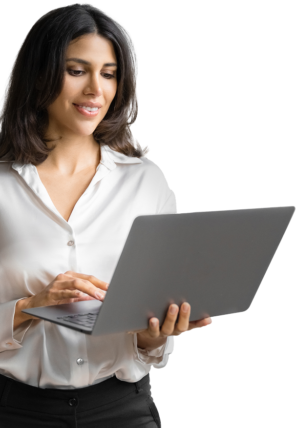 lady holding a laptop computer