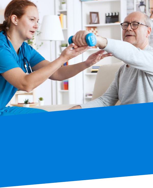 a nurse helping an elder excercise in home