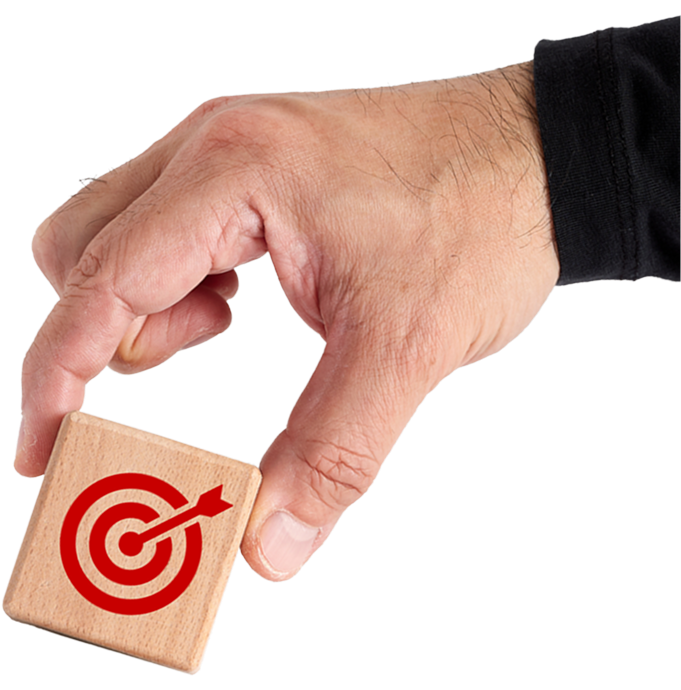 hand holding a block with a targhet on it