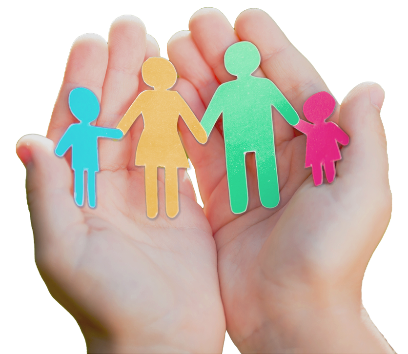 pair of hands holding paper family